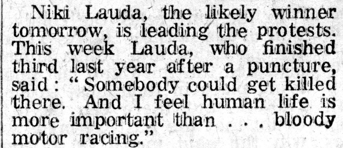 ericdymock's tweet photo. I was at Nürburgring July 1976. Never filed Lauda obituary. Blog https://t.co/7yhnwKpUhW shows forebodings. @F1 @Motor_Sport @HMotorsportInt @gomw_uk @JimClarkTrust  @fia @MercedesAMGF1 @MercedesBenz_PR @MBWorldUK @ScuderiaFerrari @nurburgring  @autosport @alsuttie @DFmotoring https://t.co/oIuaz6w4iY