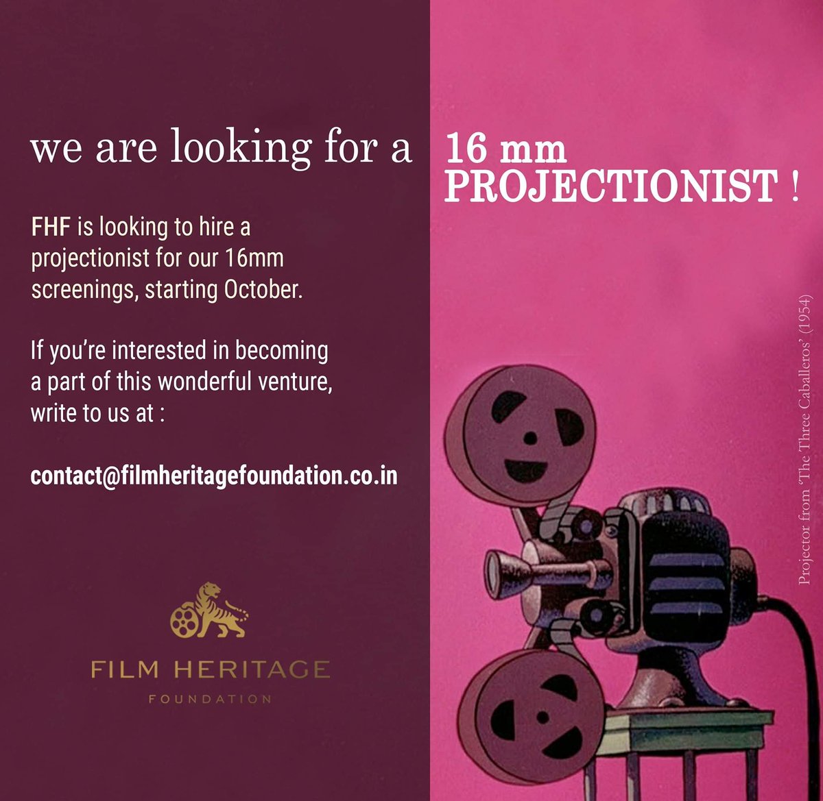 Do you have a passion for celluloid and know your way around a 16 mm film projector? Join FHF in our campaign to revive 16 mm film screenings in Mumbai.