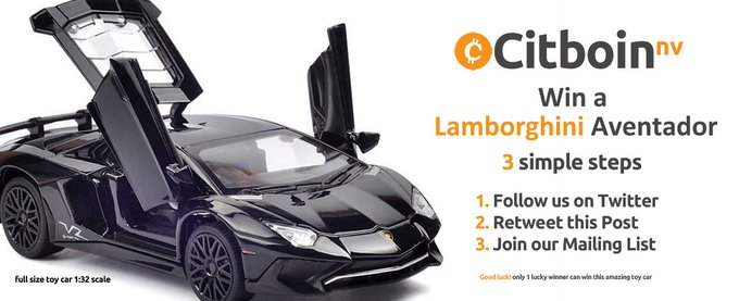 citboin_nv's tweet photo. Dear #cryptotwitter 

looking for some #FridayMotivation?

Come Join the #citboin community

Chance to Win a Lamborghini Aventador

3 Simple Steps

    1. Follow us on Twitter
    2. Retweet The Competition Post
    2. Join the Waitlist - https://t.co/ArBnLVty1u

#btc #bitcoin https://t.co/cS2qbBmfjS