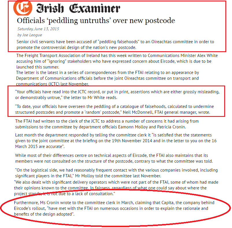 loc8code's tweet image. "peddling untruths" #Eircode #FIASCODE