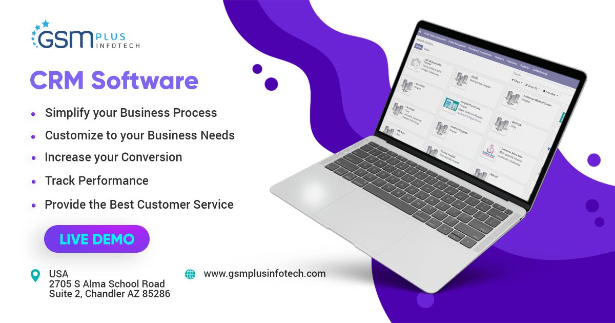 Gsmplusinfotech's tweet photo. Our #CRM_Software easy to customize, easy to extend, and easy to integrate to suit your precise needs. Start your CRM Software Development Project with us. Reach us now https://t.co/ToSU7fZNKE #crmsoftwareforsmallbusiness #salesmanagementsoftware #crm https://t.co/W9j6xyT9sD