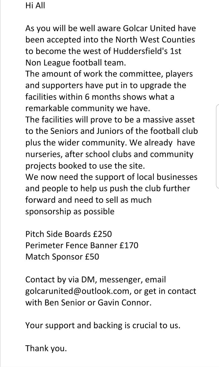 golcarunitedafc's tweet photo. Your support is needed and any sponsorship is appreciated in what is a special time for all at Golcar United https://t.co/k3jZDwanVd