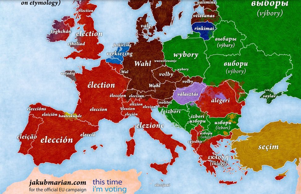 OnwordT's tweet photo. Election, val, Whal, kosningar... how do you say "election" in the different European languages? By Jakub Marian. #tourismtranslations  https://t.co/CU6zSOC8xY https://t.co/jRKoeVhAXN
