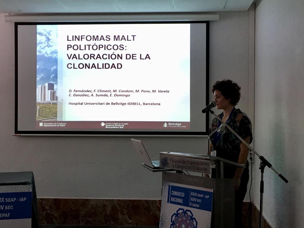 bellvitgepath's tweet photo. Our resident Davinia brilliantly presented her oral comunication on polytopic MALT lymphomas #SEAP2019 https://t.co/0JBadPJgk8