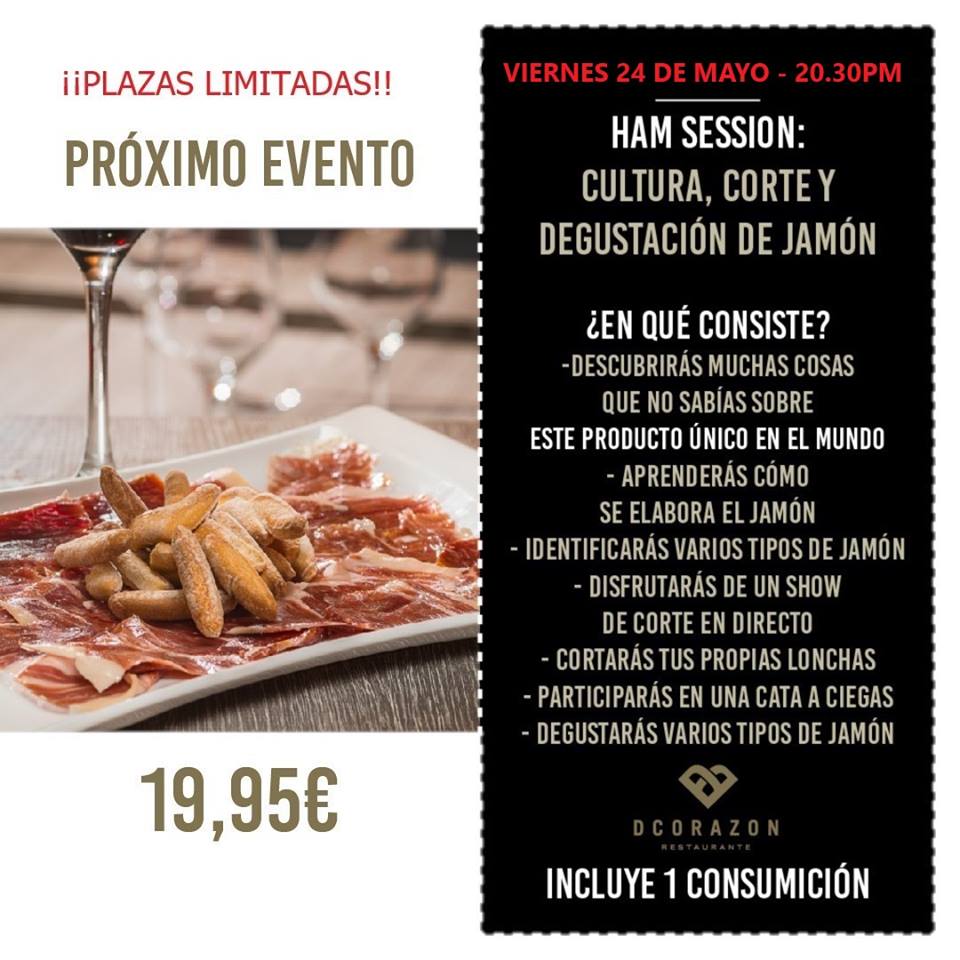 restdcorazon's tweet photo. ¡Ya tenemos aquí ☺ nuestro próximo evento en DCorazon!🙌😍 Os anunciamos que 📣, este Viernes 24 de Mayo a las 20:30H., podréis descubrir más a fondo en DCorazon ❤ la cultura del corte y degustación del Jamón a través de vuestros sentidos.🤩👏 ¿Vienes a vivir la experiencia?😋 https://t.co/OpGSzgn465