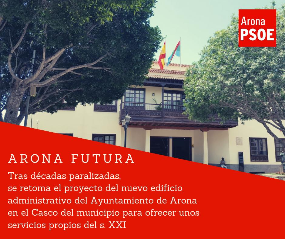 psoearona's tweet photo. Nos comprometimos y lo hicimos. Desde #PSOEArona retomamos el proyecto del nuevo edificio administrativo del Ayuntamiento de #Arona en el casco. Nuestro objetivo siempre es prestar servicios de calidad a los vecinos y vecinas de #Arona. #YoDigoMena #YoDigoArona #VotaPSOEArona https://t.co/9ijS0ImUny