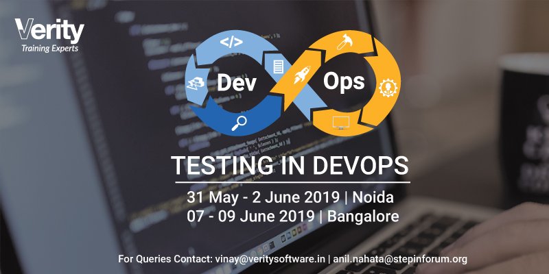 stepin_forum's tweet image. #Reminder - @VeritySoftware is coming up with 2 batches on #TestinginDevOps.
Noida from 31 May - 2 June &
Bengaluru from 7 -9 June.
Seats are Limited & Time is ticking away, DON'T Delay!
Noida - bit.ly/2WLhLFp
Bengaluru - bit.ly/2Edm0Cx
#Workshop #Training