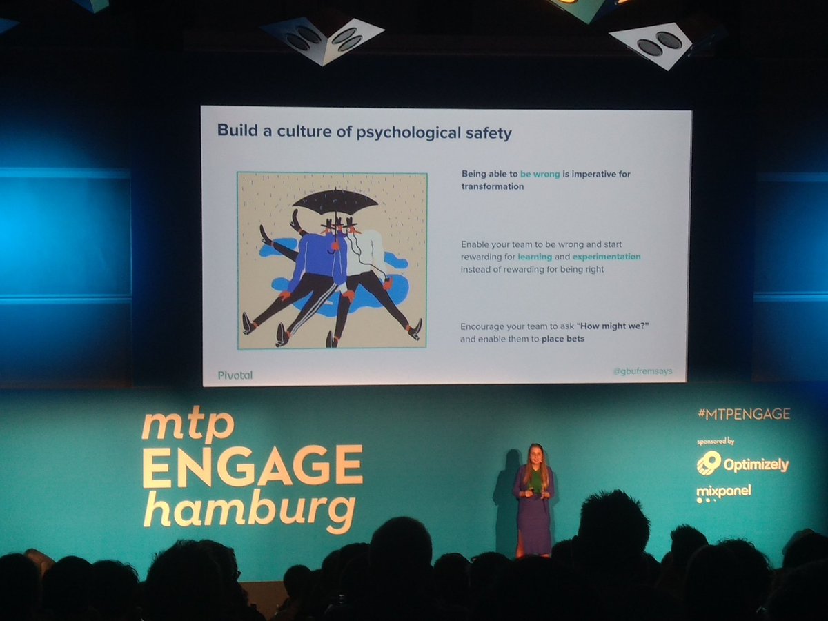agileHH's tweet photo. You can never ever ever point this out often enough: "Build a #culture of psychological safety." - thanks @gbufremsays for doing so at #MTPEngage #basics https://t.co/qssAyr6MdA