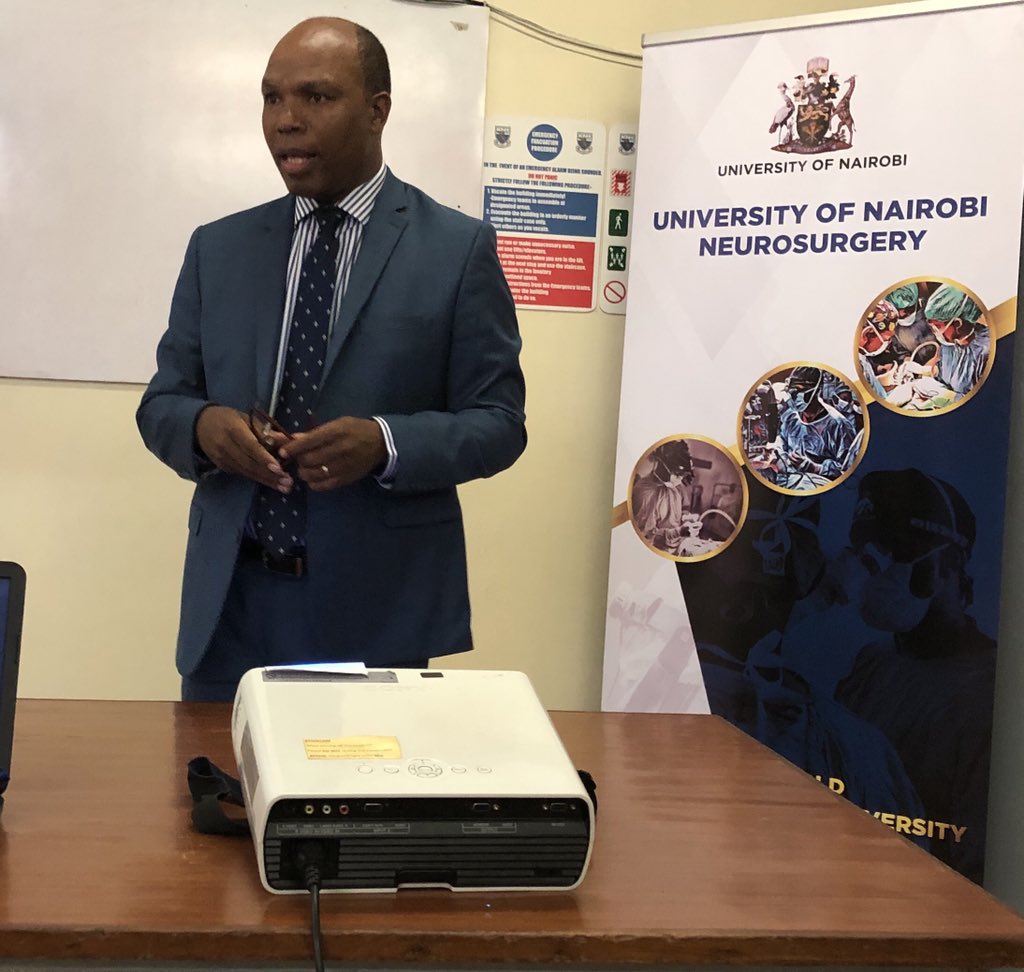 EAANSHQ's tweet photo. A Consultant Neurosurgeon, Chairman,Department of Surgery University of Nairobi @uonbi and the Treasurer @EAANSHQ Dr.J. Kiboi giving insightful remarks about #Moralintelligence for Excellence in Neurosurgery during #ETVSymposium. https://t.co/1IjAphPYSP