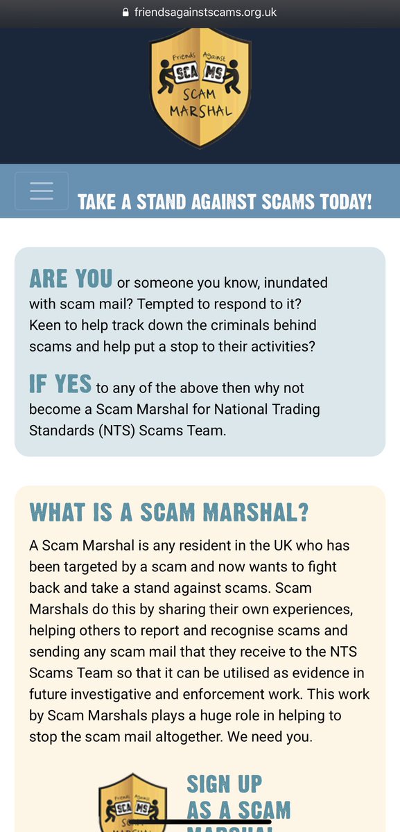 Tell2OverABrew's tweet photo. I’m a @AgainstScams #Scambassador, today to show support and be part of helping protect others, I signed up to be a #ScamMarshall. It took just a few mins and I look forward to getting started.
I’ve read the details online and look forward to receiving my monthly pack. https://t.co/YNklSIUgqj