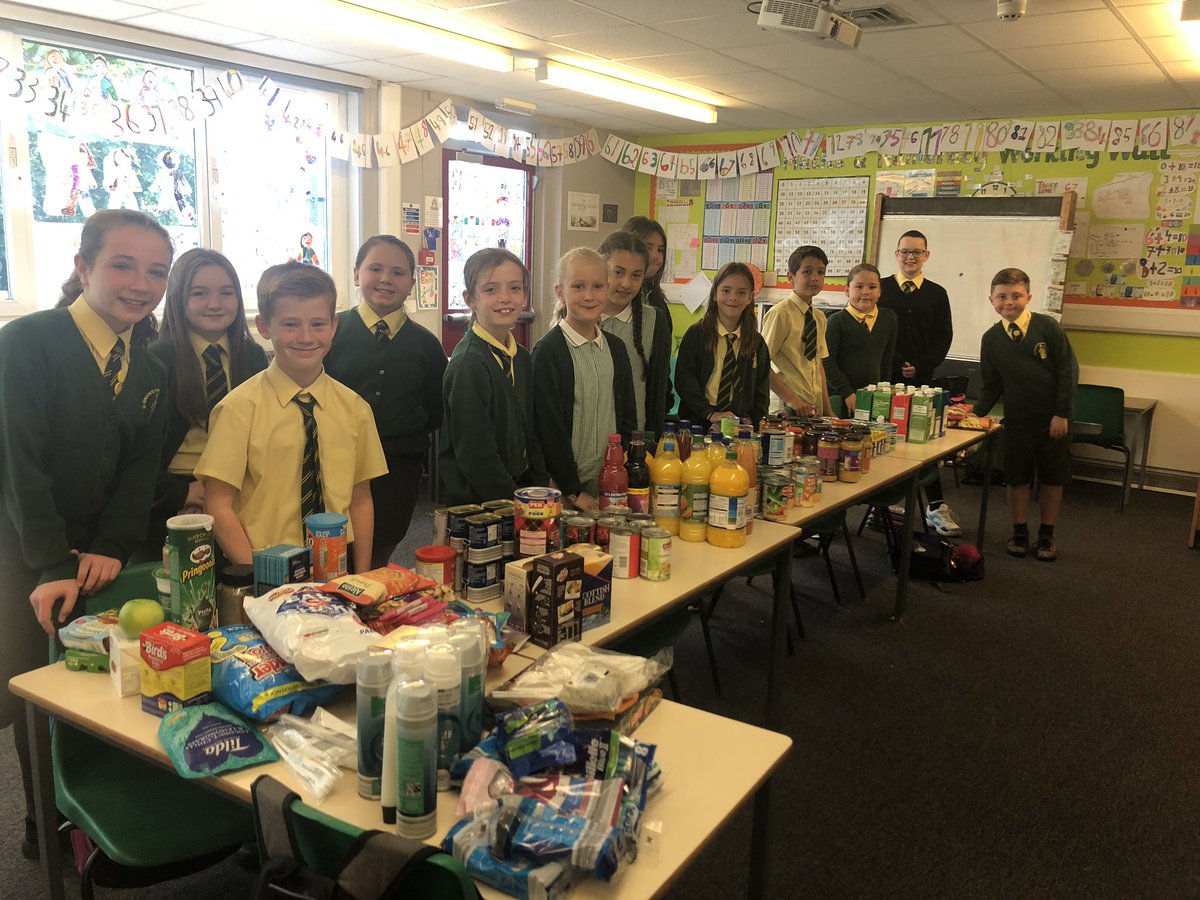 Today at Mini Vinnies committee we were organising food donations for West Lothian Foodbank @WLFoodbank @minivinnies @StNinianPS #westlothianfoodbank #minivinnies