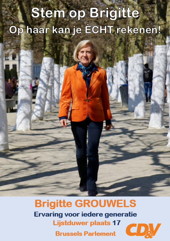 Zondag vind je me terug op de <a href="/cdenv/">cd&v</a>-lijst voor het Brussels Parlement. Mijn motto luidt ‘Ervaring voor iedere generatie’. Als moeder en jonge grootmoeder wil ik verder bouwen aan een #Brussel waar alle generaties zich nog meer thuis voelen. Op mij kan je hiervoor ECHT rekenen!