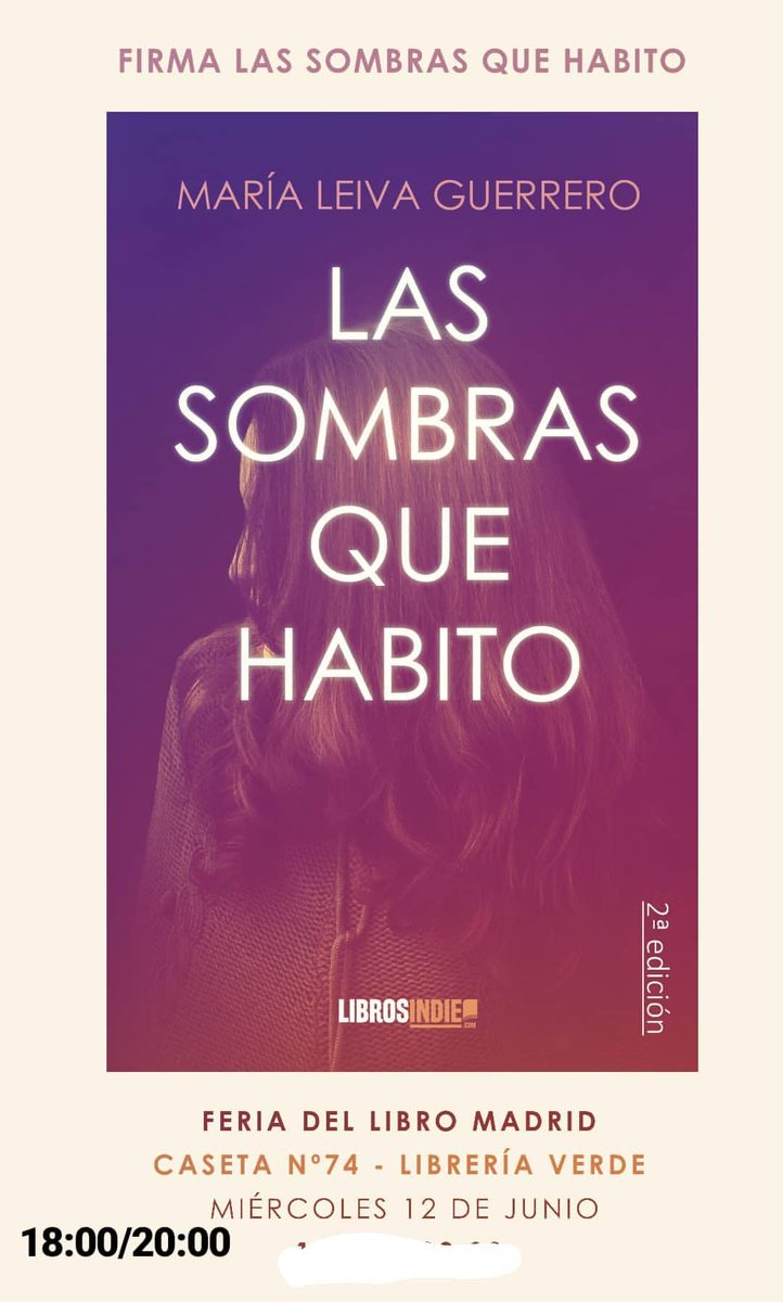 ¡AQUÍ ESTÁ, AQUÍ TENÉIS EL CARTEL!

El PRÓXIMO 12 DE JUNIO OS VEO EN MADRID. 

Para ello OS NECESITO MÁS QUE NUNCA.

PARA ESTE DÍA, SEGÚN ME DIJO MI EDITORIAL NECESITAMOS VENDER EN LAS CASETAS 20-25 libros,si no tienen que poner ellos dinero.

¿Me ayudais a difundir? GRACIAS 💙😍