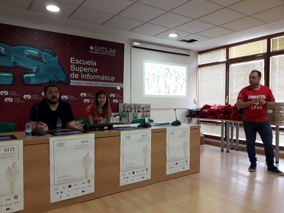 esiuclm's tweet photo. Arrancan las XII Olimpiadas de la Informática @olinfUCLM Ya hemos recibido a los 60 finalistas 🏋️♀️🏋️♂️ #ComputerLynx y están jugándose su pase a la gran prueba final 🏆 , a las 12:30 en el salón de actos de la @esiuclm 🦊 @dtsiuclm @esiiab @uclm_es https://t.co/9mxxRnFOMl