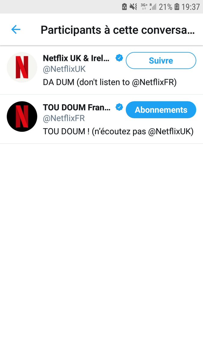 AnneSophieHenri's tweet photo. Les CM des comptes Netflix France et UK c'est des gamins 😂 https://t.co/I8DAfOBXym