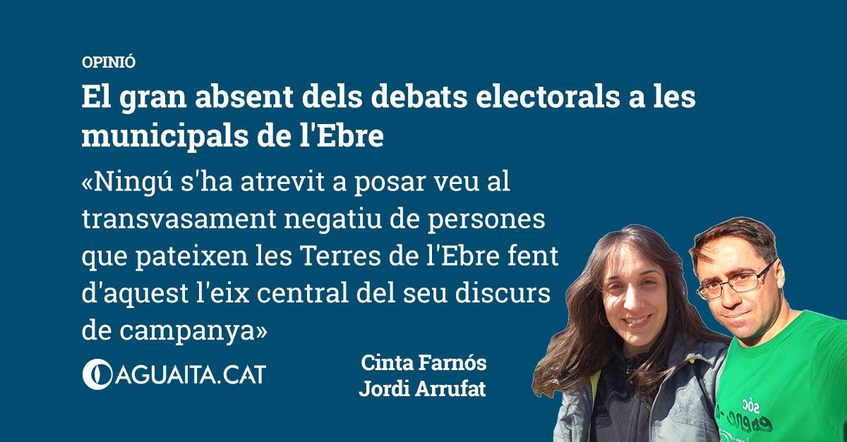 OPINIÓ | «Ningú s'ha atrevit a posar veu al transvasament negatiu de persones que pateixen les Terres de l'Ebre fent d'aquest l'eix central del seu discurs de campanya» #municipalscat <a href="/Jordiarrufat/">@Jordiarrufat.com</a> <a href="/CintaFarnos/">Cinta Farnós Brull</a> <a href="/DiasporaEbrenca/">DiàsporaEbrenca</a>
bit.ly/2X55cF9