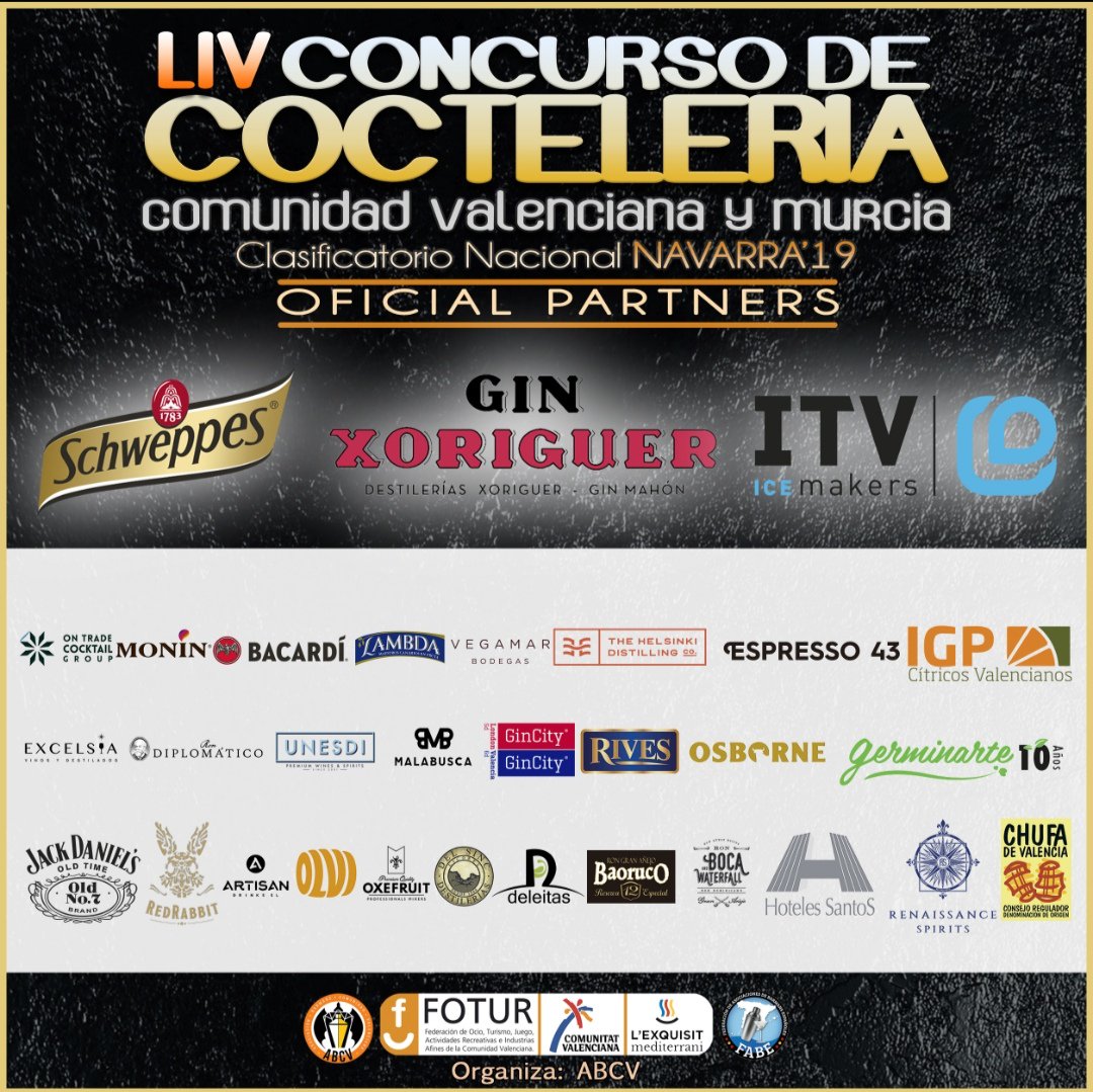 Os presentamos el cartel del próximo #54ConcursoCocteleriaCVyMurcia
Un montón de casas colaboradoras siempre dispuestas a apoyar esta bella profesión.
#Gracias #BarmansCV #fabe2019 #Navarra2019