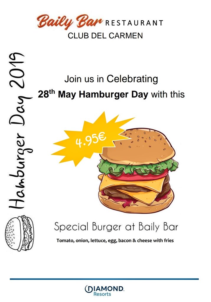 Celebrate #HamburgerDay2019 at @BailyBar #ClubDelCarmen #DiamondResorts #LifeAtDiamond #StayVacationed #DPerfectService