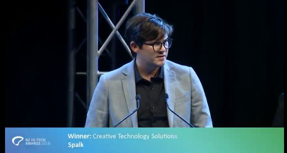 callaghannz's tweet photo. Spalk win the Creative Tech Solution Award. This team have really been living the ‘think global’ mantra. And so nice to hear them acknowledge @attaelayyan. #HTANZ https://t.co/Gkf9xUiOyn