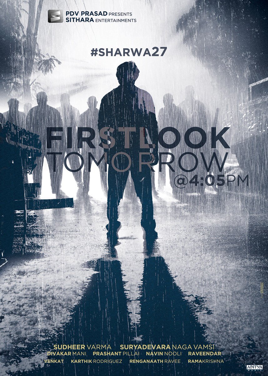 SitharaEnts's tweet photo. RADICAL. ECCENTRIC. ASTUTE. KIND!
 
#Sharwa27FirstLook will be out tomorrow at 04:05pm. 

A @sudheerkvarma directorial with #Sharwanand, @MsKajalAggarwal &amp; @kalyanipriyan as the leads. Produced by @vamsi84 

@Diva_DOP @iprashantpillai @adityamusic https://t.co/kn0VjGzR1O
