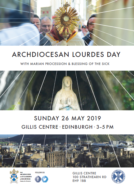 leocushley's tweet photo. The Annual Archdiocesan Lourdes Day will take place on this Sunday, 26 May, at the Gillis Centre in Edinburgh between 3pm and 5pm. Marian procession, Solemn Benediction and the Blessing of the Sick. All are very welcome. https://t.co/0m1jqTaplJ