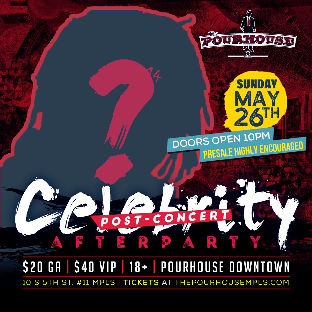 We're excited for a special post-concert party on Sunday night! Who is joining us? Find out at 3pm on Sunday! We know it's going to be Sunday night's BIGGEST party! 18+, 21+ VIP! Get your tickets now! 

Bottle service available by calling 612-940-2668!

etix.com/ticket/p/50320…