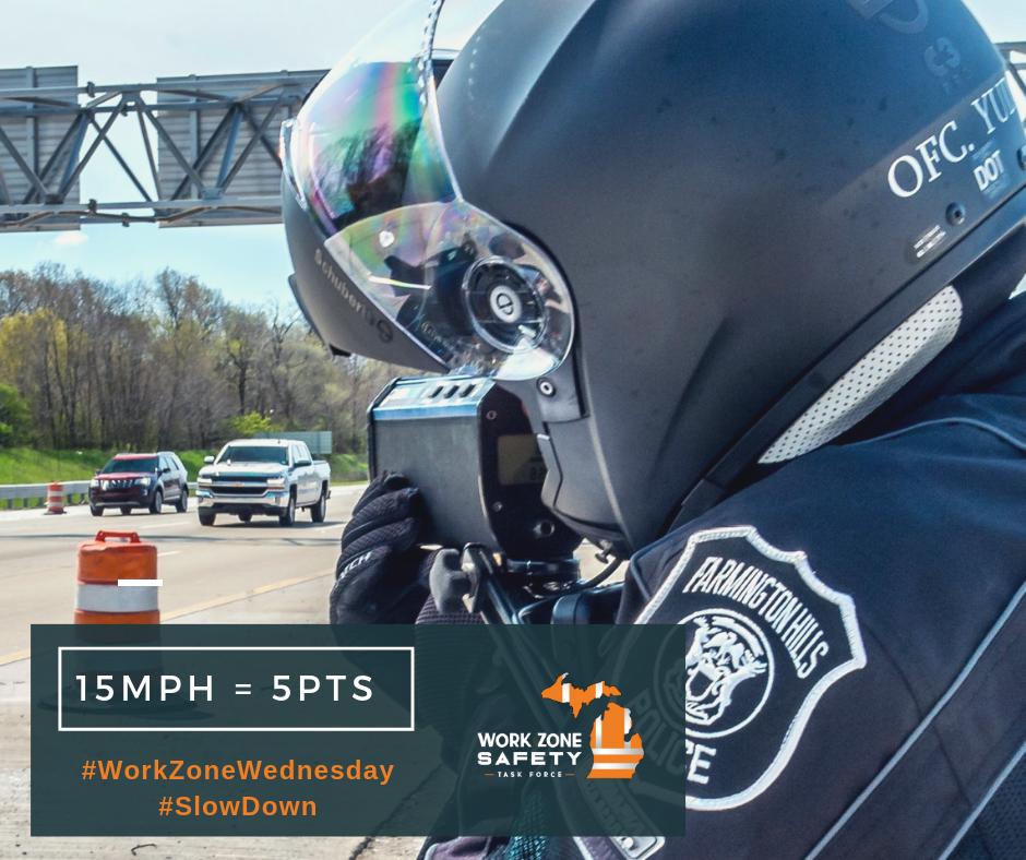 MichiganDOT's tweet photo. Work Zone FACT: Caught going faster than 15 mph over in a work zone? That’ll be 5 points on your license, plus fines.
#WorkZoneWednesday #TZD #WorkZoneFacts #MakeSmartChoices #DriverResponsibility #SlowDown https://t.co/LK830PyA8c