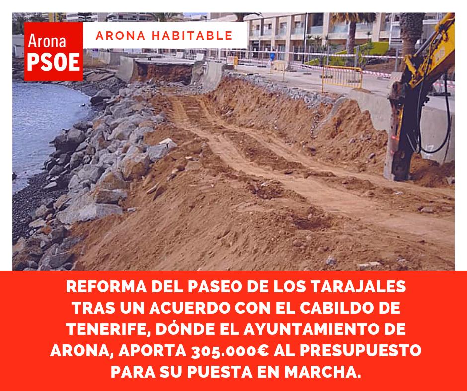 psoearona's tweet photo. La reforma del Paseo de Los Tarajales ya está en marcha, tras el compromiso del #PSOEArona por su impulso y al aportar más de 300.000€. #Arona sigue avanzando. #YoDigoMena #YoDigoArona #VotaPSOEArona https://t.co/Wvdas89MxF