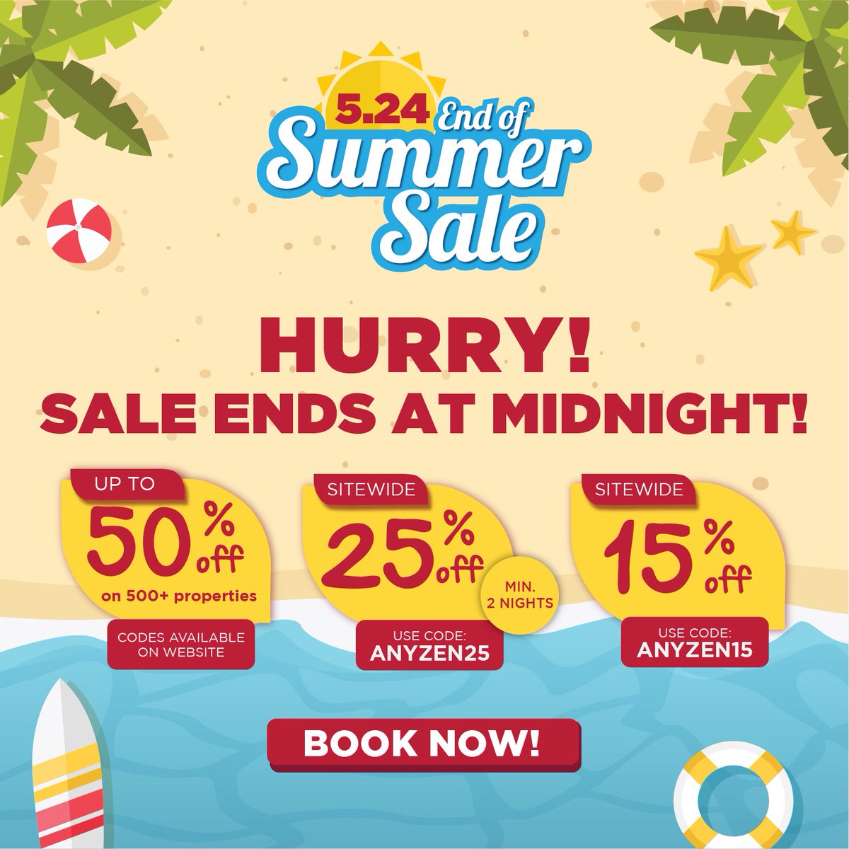 zenroomsph's tweet photo. Hurry! Less than an hour left before #ZENEndofSummerSale ends! 😍

Get up to 50% off on 500+ properties, 25% and 15% off on all hotels! 
Book now 👉 https://t.co/hILR0oK03u 

Philippines' leading budget hotel 🇵🇭
#TravelMore #PayLess https://t.co/mxkccupycK