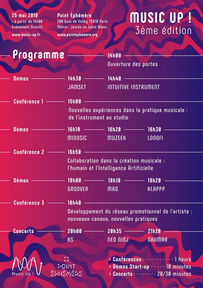 MusicUpEvent's tweet image. Music Up, c'est demain ! Petit rappel du programme qui vous attend :

Impatient de vous rencontrer au @PointEphemere !