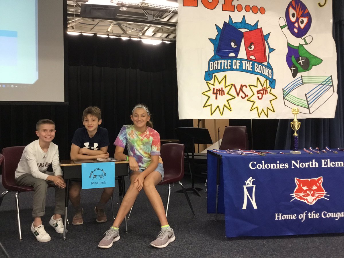 dee_mazurek's tweet image. Battle of the Books today!!  Students had fun and did a great job answering questions over books read during the year! @NISDCNE @CNE_Library #RootEdColoniesNorth