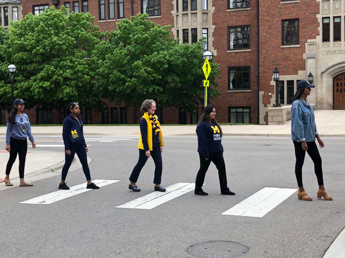 getdowntown's tweet photo. Similar to the Beatles, the @umichsph gang always use pedestrian crosswalks when they #walktoworkA2 #commuteandwin https://t.co/r1dAW5O7In