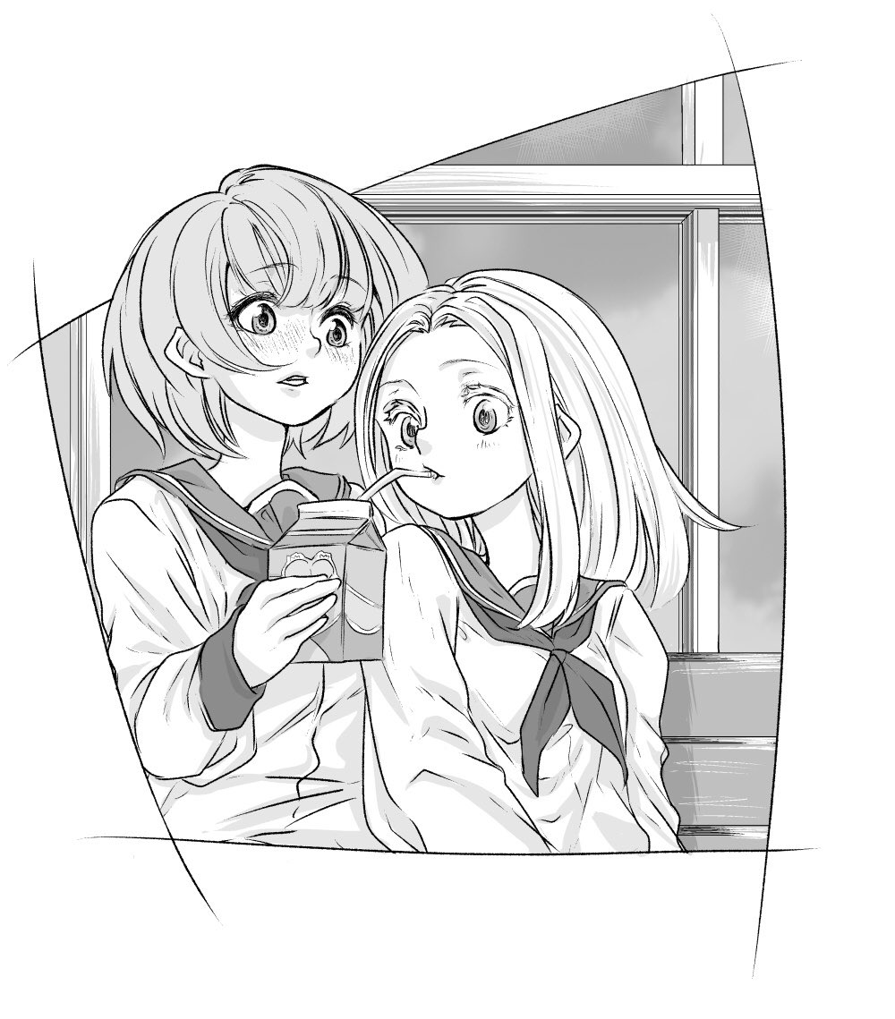 片想いしてるハーフの女の子に自然に関節キスされてたじろぐ展開いいと思うので描いた
金髪の女の子可愛いですよね

#百合
#百合好きさんと繋がりたい
#絵描きさんと繋がりたい 