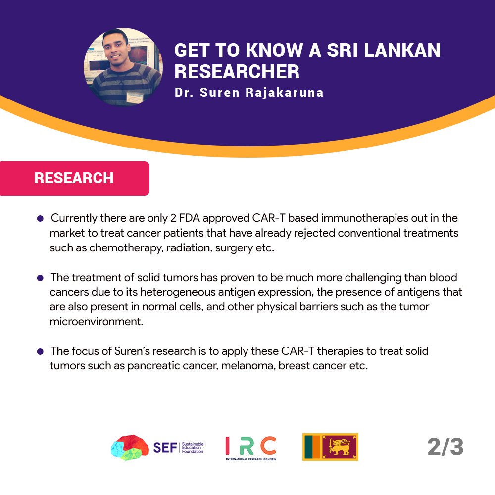 goasksef's tweet photo. Get to know a Sri Lankan Researcher! This weeks 'Researcher Spotlight' : Dr. @RajakarunaSuren from @PennMedicine. If you are a Sri Lankan researcher, join the International Research Council via this form : https://t.co/zMrUJgYyRD #Research #SriLanka #immunotherapy #LK #SL https://t.co/xpZwlUFaZy