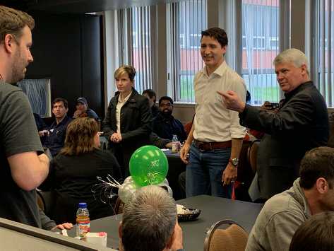 TerrySheehanMP's tweet photo. Great chat with @JustinTrudeau + workers at @AlgomaSteelInc and @Tenaris today. We'll always have the backs of steel workers in the Sault! #ProtectTheNorth https://t.co/eEUXZ0Enbi