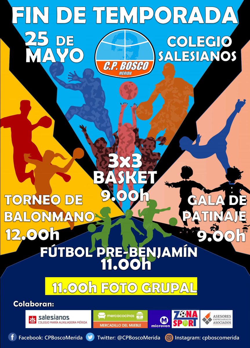 CPBoscoMerida's tweet photo. Felíz día de María Auxiliadora.
@SalesianoMerida
Y mañana,
TORNEO FIN DE TEMPORADA @CPBoscoMerida
#Patinaje #Ajedrez #MBasket #Bmno #Fútbol #Bcsto
@FExB @fexbm @FedExFutbol @AjedrezFea https://t.co/jQHoAVmTZK