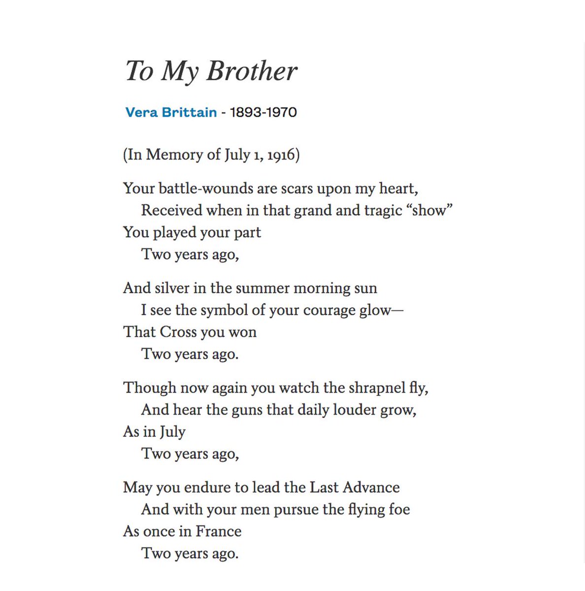 Poets Org On Twitter Vera Brittain Wrote This Poem Four Days