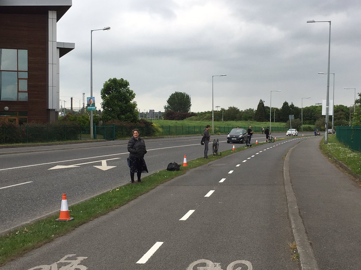Cyclists from <a href="/IBIKEDublin/">Placeholder</a> guarding the cycle path on Alfie Byrne road from coaches. Their hashtag #IBikeIVote!