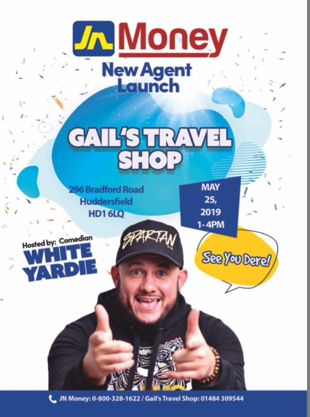 GailsTravelShop's tweet photo. JN Money New Agent Launch with top Jamaican comedian white Yardie...    All welcome  

296 Bradford Road
Bradford road 
Huddersfield 
HD1 6LQ

@HUBlackHistory https://t.co/DOalbTcrdj