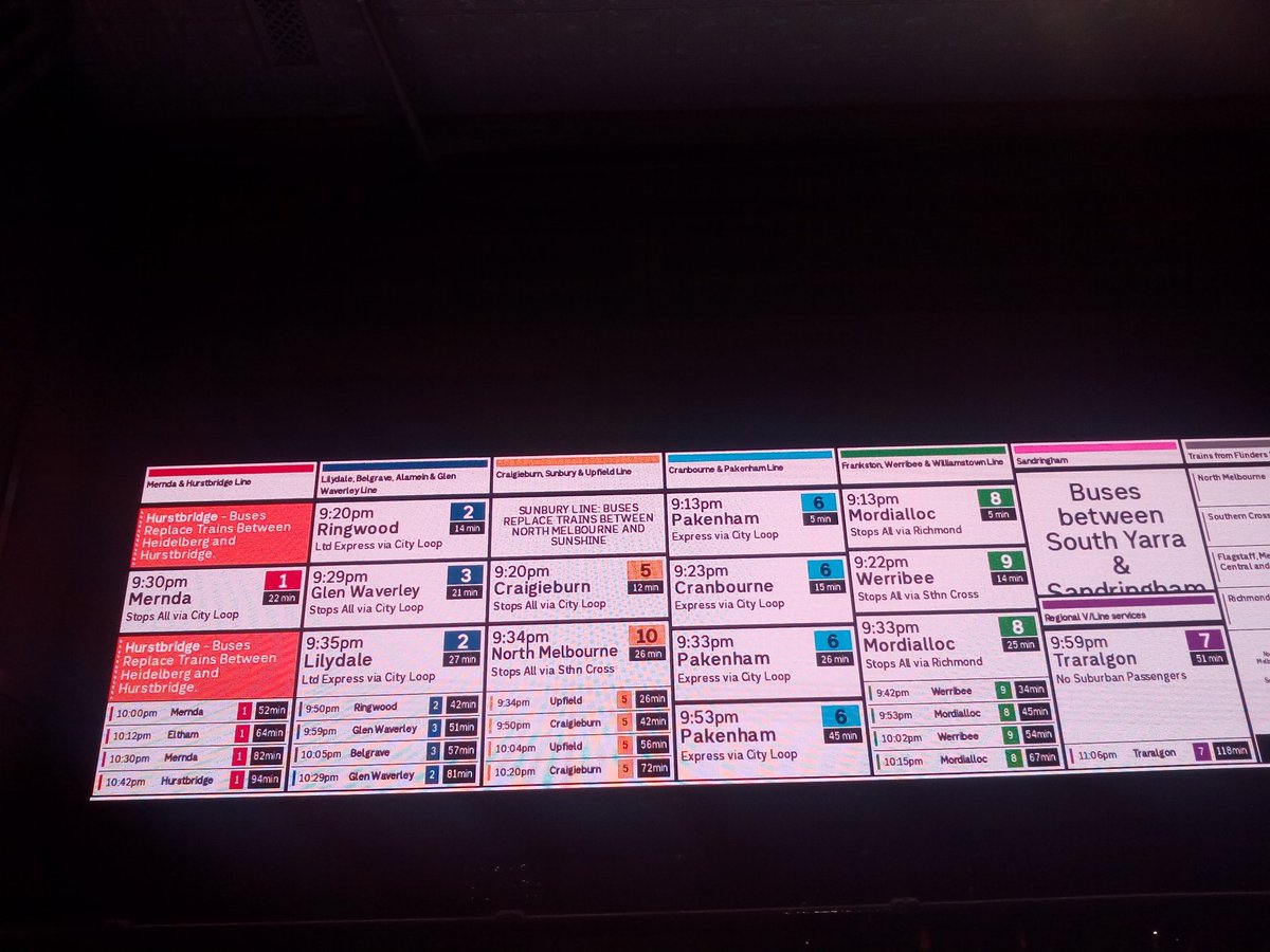 craig_halsall's tweet photo. @danielbowen @metrotrains Hmm @metrotrains - no info regarding tonight's #FrankstonLine buses beyond #Mordialloc on screens at #FlindersSt but curious mention of #HurstbridgeLine buses?! https://t.co/MPMfhcwJNM