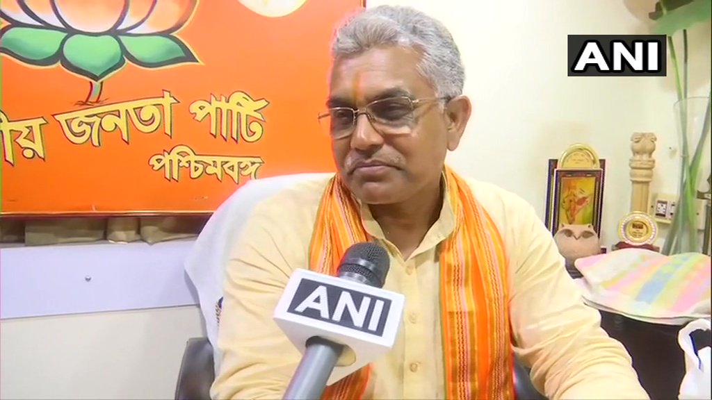 ANI's tweet photo. West Bengal BJP President Dilip Ghosh on being asked if he is in contact with TMC MPs &amp; MLAs: Even earlier many people were in contact with me, it'll increase going ahead. When there is a possibility that a government could fall, people leave. Who wants to be in a sinking ship? https://t.co/koSn535jLg