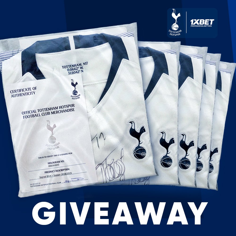 1xBet_Eng's tweet photo. The most awesome giveaway ever!
5 sertified Tottenham jerseys signed by the first team squad

To enter:
1) Follow @1xbet_Eng
2) RT this tweet
3) Leave in comments the number of your 1xbet account

Stop: June,1
The winners will be announced on June,3
Terms: https://t.co/bTFMiCeuES https://t.co/IU9KytQAIy