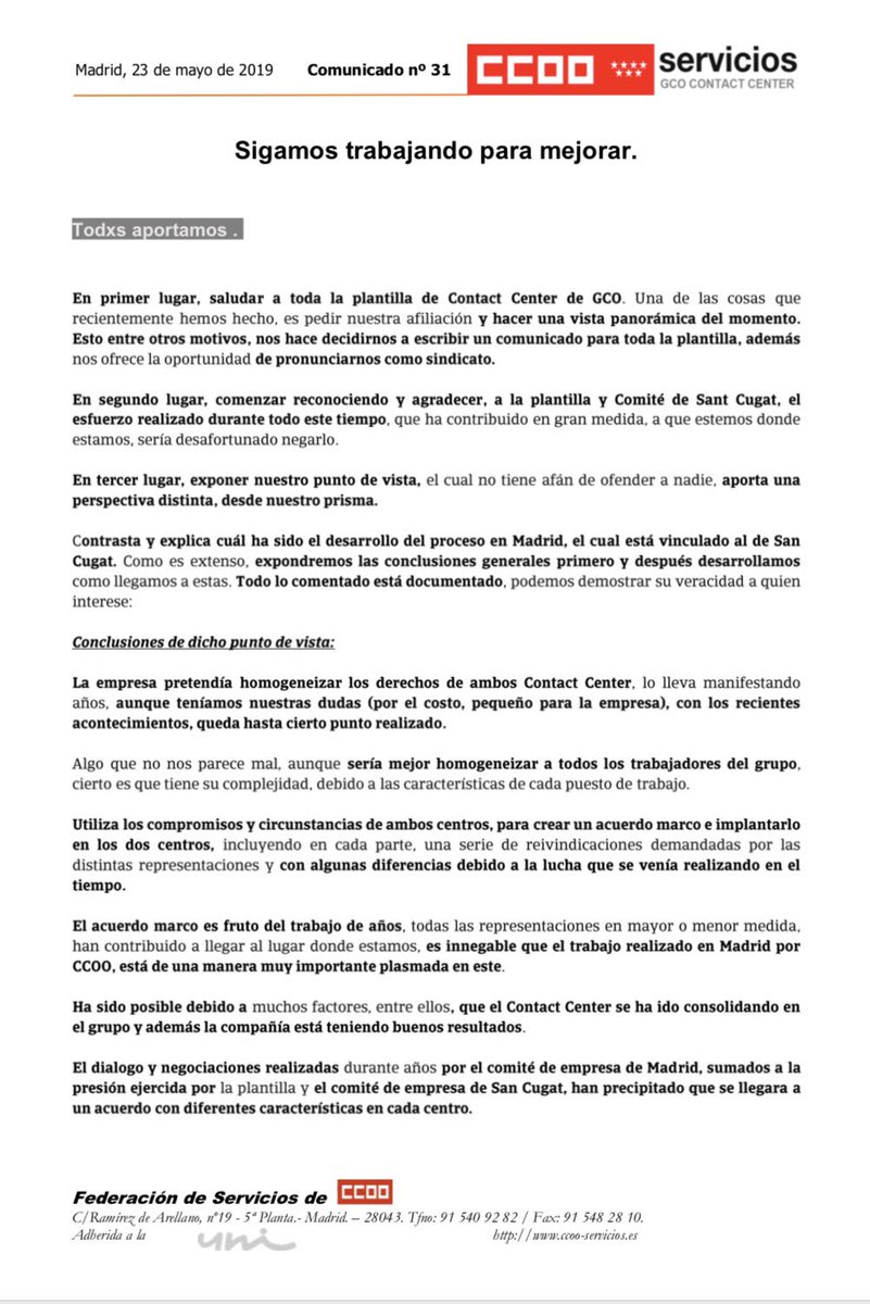 gco_ccoo's tweet photo. Comunicado a la Plantilla (Parte 1). https://t.co/pA0qIS2dv1