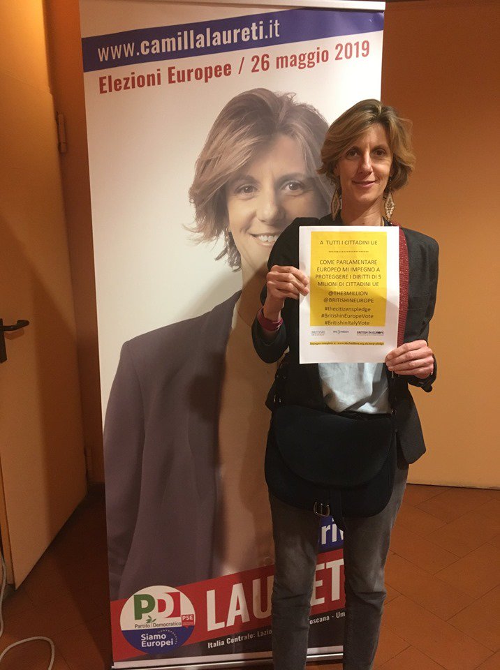 BRITISHinITALY's tweet photo. Grazie Camilla Laureti, candidata alle elezioni europee per PD Centro per aver preso l'impegno di sostenere i diritti dei cittadini britannici in Italia post Brexit. #citizenspledge @BritishInEurope @the3million https://t.co/JjbJRs2qea