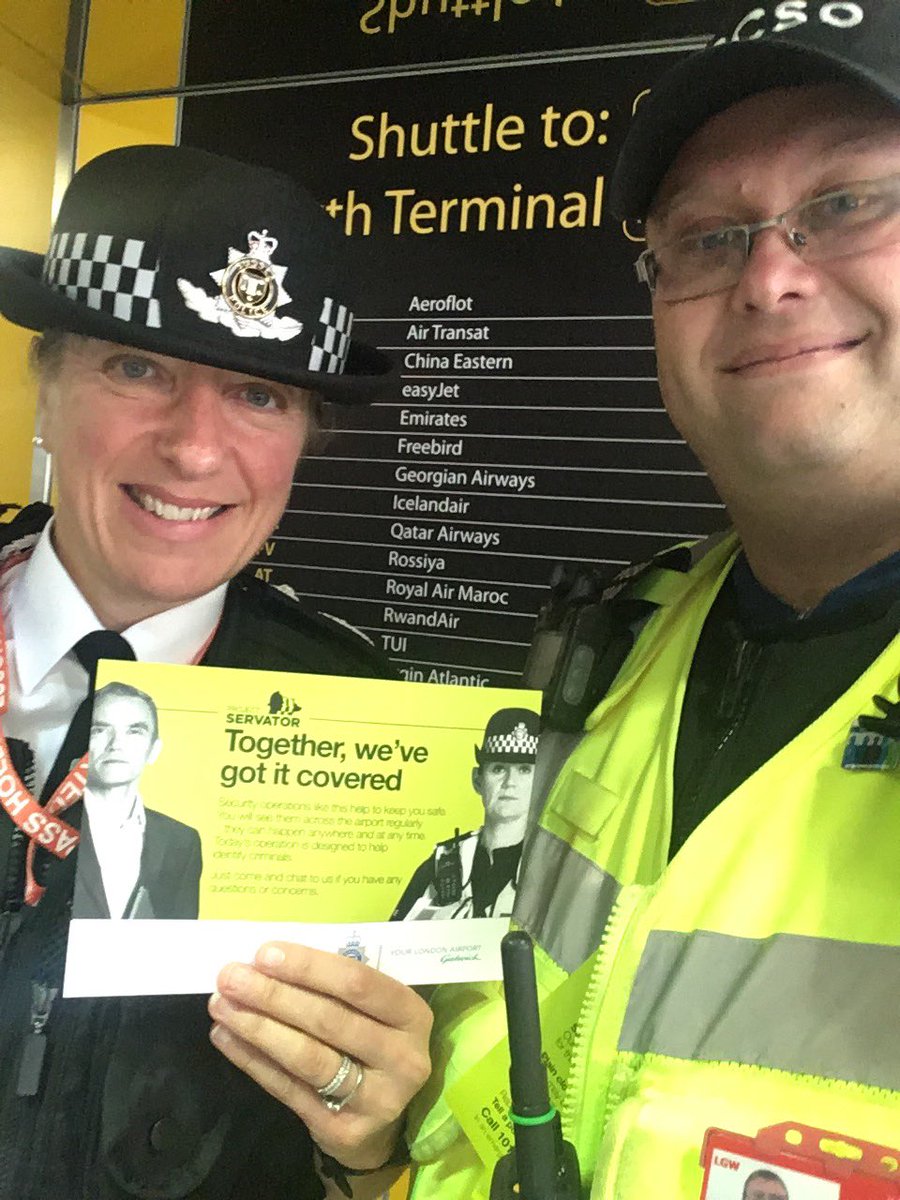 Vic_Finch1's tweet photo. Great to show @DCCJoShiner around @Gatwick_Airport this morning. Promoting & Explaining #ProjectServator and #ProjectDisrupt #KeppingGatwickSafe https://t.co/yq3O6mrrsh