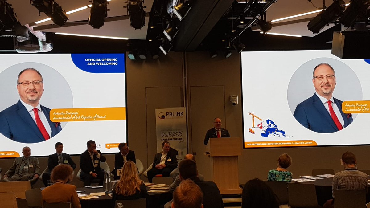 ArkadyRzegocki's tweet photo. Great pleasure to open the 2019 British-Polish Construction Forum in London. C. 20% of #PolesinUK work in the 🇬🇧 construction sector, and I'm proud to hear that 🇵🇱 companies are highly regarded within the industry and are known for the great quality of their work. #ConstructionPL https://t.co/mTBA1l6I9k