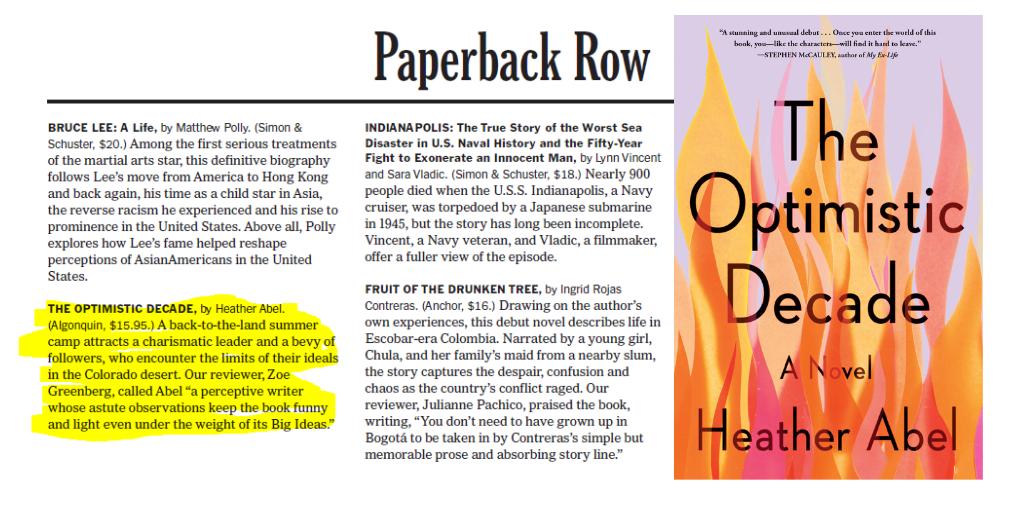AlgonquinBooks's tweet photo. Need a good paperback for this long weekend? Try #TheOptimisticDecade by @heatherkabel, featured in @nytimesbooks Paperback Row: "Abel is a perceptive writer whose astute observations keep the book funny and light"
https://t.co/6Thc5IN2J2 #fridayreads https://t.co/MffHYqp84W