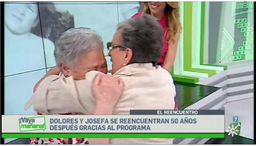 Dolores se reencuentra en el plató de <a href="/vayamananacstv/">¡Vaya Mañana!</a> con su amiga Josefa después de 50 años sin verse <a href="/fdlaguardia/">FernandoDdelaGuardia</a> <a href="/Inesporro/">InesPorro</a> <a href="/canalsur/">CanalSur</a>