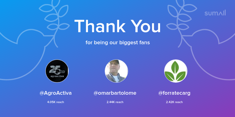 sagrosus's tweet photo. Our biggest fans this week: AgroActiva, omarbartolome, forratecarg. Thank you! via https://t.co/PZerMcHLMg https://t.co/OVfRn6Ztyk