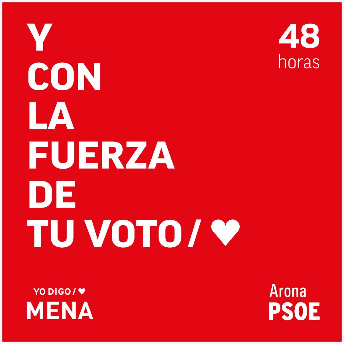 psoearona's tweet photo. En 48 horas, la fuerza de tu voto hará una #Arona más igualitaria, de futuro, preocupada por las personas. #YoDigoMena #YoDigoArona #VotaPSOEArona https://t.co/P6lhpFAfWo
